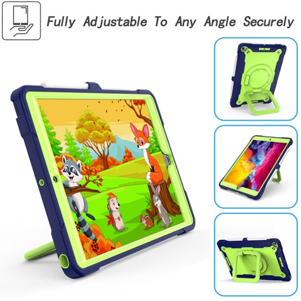 For iPad 10.2 2021 / 2020 / 2019 Contrast Color Shockproof Robot Silicone + PC Case with Wristband Holder(Navy Blue + Yellow-green)-garmade.com