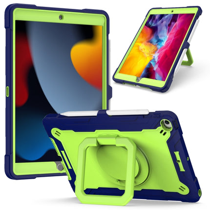 For iPad 10.2 2021 / 2020 / 2019 Contrast Color Shockproof Robot Silicone + PC Case with Wristband Holder(Navy Blue + Yellow-green)-garmade.com