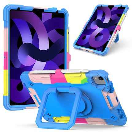 Contrast Color Shockproof Robot Silicone + PC Case with Wristband Holder For iPad Air 2022 / 2020 10.9(Camouflage + Blue)-garmade.com