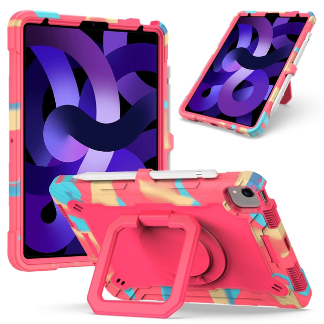 Contrast Color Shockproof Robot Silicone + PC Case with Wristband Holder For iPad Air 2022 / 2020 10.9(Camouflage + Rose Red)-garmade.com