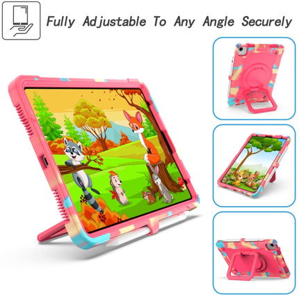 Contrast Color Shockproof Robot Silicone + PC Case with Wristband Holder For iPad Air 2022 / 2020 10.9(Camouflage + Rose Red)-garmade.com