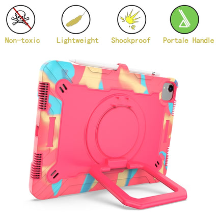 Contrast Color Shockproof Robot Silicone + PC Case with Wristband Holder For iPad Air 2022 / 2020 10.9(Camouflage + Rose Red)-garmade.com