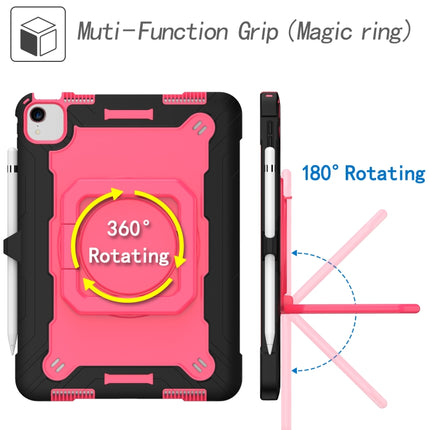 Contrast Color Shockproof Robot Silicone + PC Case with Wristband Holder For iPad Air 2022 / 2020 10.9(Black + Rose Red)-garmade.com