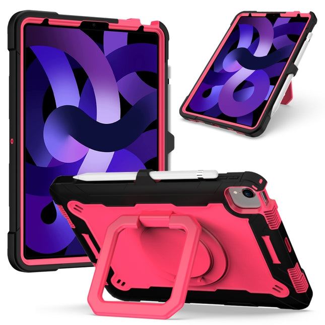 Contrast Color Shockproof Robot Silicone + PC Case with Wristband Holder For iPad Air 2022 / 2020 10.9(Black + Rose Red)-garmade.com