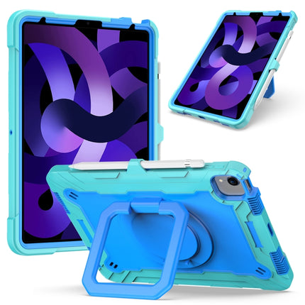 Contrast Color Shockproof Robot Silicone + PC Case with Wristband Holder For iPad Air 2022 / 2020 10.9(Mint Green + Blue)-garmade.com