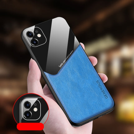All-inclusive Leather + Organic Glass Phone Case with Metal Iron Sheet For iPhone 12 Pro(Blue)-garmade.com