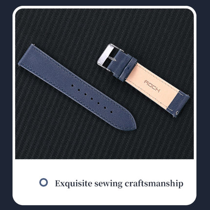 ROCK 22mm Business Style Leather Replacement Wrist Strap Watchband for Huawei Watch(Blue)-garmade.com