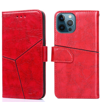Geometric Stitching Horizontal Flip TPU + PU Leather Case with Holder & Card Slots & Wallet For iPhone 12 Pro Max(Red)-garmade.com