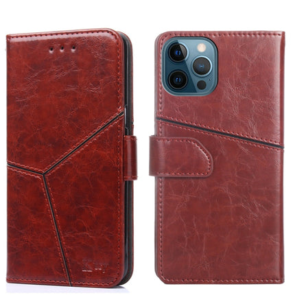 Geometric Stitching Horizontal Flip TPU + PU Leather Case with Holder & Card Slots & Wallet For iPhone 12 Pro(Dark Brown)-garmade.com