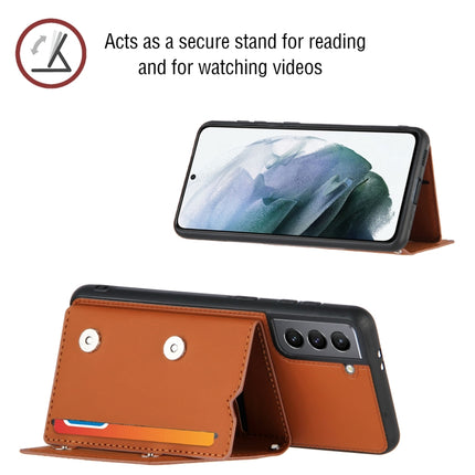 For Samsung Galaxy S21 5G Skin Feel PU + TPU + PC Back Cover Shockproof Case with Card Slots & Holder & Photo Frame(Brown)-garmade.com