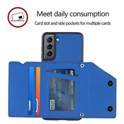 For Samsung Galaxy S21 5G Skin Feel PU + TPU + PC Back Cover Shockproof Case with Card Slots & Holder & Photo Frame(Royal Blue)-garmade.com