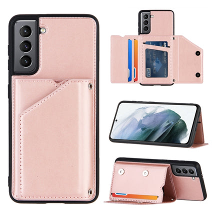 For Samsung Galaxy S21 5G Skin Feel PU + TPU + PC Back Cover Shockproof Case with Card Slots & Holder & Photo Frame(Rose Gold)-garmade.com