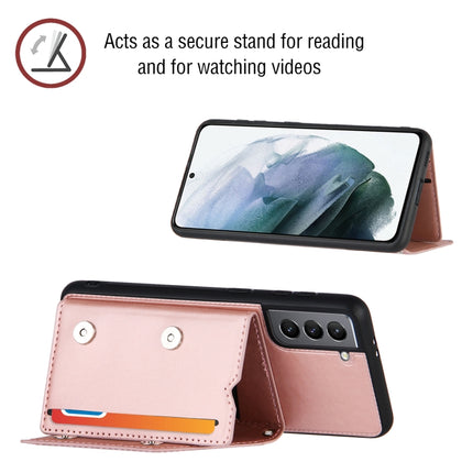 For Samsung Galaxy S21 5G Skin Feel PU + TPU + PC Back Cover Shockproof Case with Card Slots & Holder & Photo Frame(Rose Gold)-garmade.com