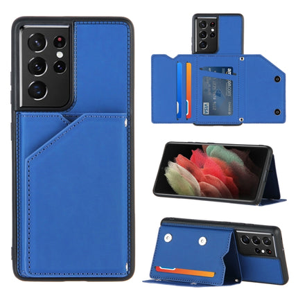 For Samsung Galaxy S21 Ultra 5G Skin Feel PU + TPU + PC Back Cover Shockproof Case with Card Slots & Holder & Photo Frame(Royal Blue)-garmade.com