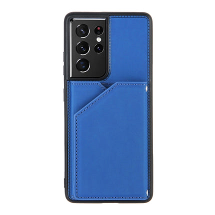 For Samsung Galaxy S21 Ultra 5G Skin Feel PU + TPU + PC Back Cover Shockproof Case with Card Slots & Holder & Photo Frame(Royal Blue)-garmade.com