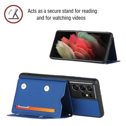 For Samsung Galaxy S21 Ultra 5G Skin Feel PU + TPU + PC Back Cover Shockproof Case with Card Slots & Holder & Photo Frame(Royal Blue)-garmade.com