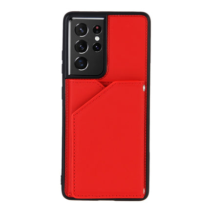 For Samsung Galaxy S21 Ultra 5G Skin Feel PU + TPU + PC Back Cover Shockproof Case with Card Slots & Holder & Photo Frame(Red)-garmade.com