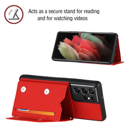 For Samsung Galaxy S21 Ultra 5G Skin Feel PU + TPU + PC Back Cover Shockproof Case with Card Slots & Holder & Photo Frame(Red)-garmade.com