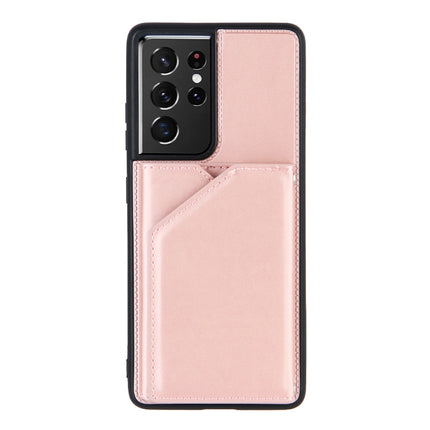 For Samsung Galaxy S21 Ultra 5G Skin Feel PU + TPU + PC Back Cover Shockproof Case with Card Slots & Holder & Photo Frame(Rose Gold)-garmade.com