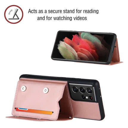 For Samsung Galaxy S21 Ultra 5G Skin Feel PU + TPU + PC Back Cover Shockproof Case with Card Slots & Holder & Photo Frame(Rose Gold)-garmade.com