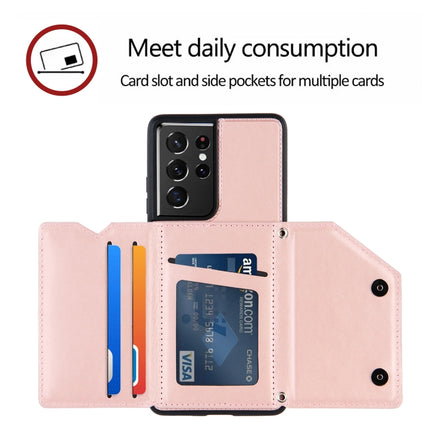 For Samsung Galaxy S21 Ultra 5G Skin Feel PU + TPU + PC Back Cover Shockproof Case with Card Slots & Holder & Photo Frame(Rose Gold)-garmade.com