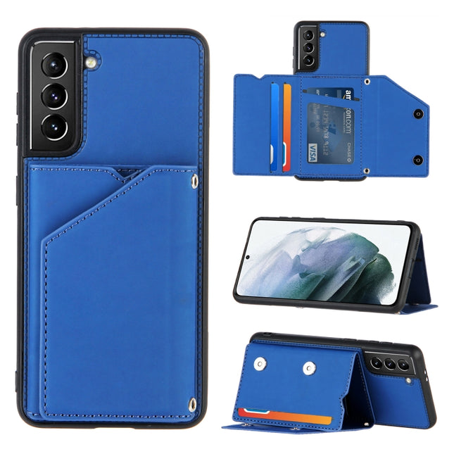 For Samsung Galaxy S21+ 5G Skin Feel PU + TPU + PC Back Cover Shockproof Case with Card Slots & Holder & Photo Frame(Royal Blue)-garmade.com