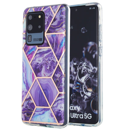 For Samsung Galaxy S20 Ultra 3D Electroplating Marble Pattern TPU Protective Case(Dark Purple)-garmade.com