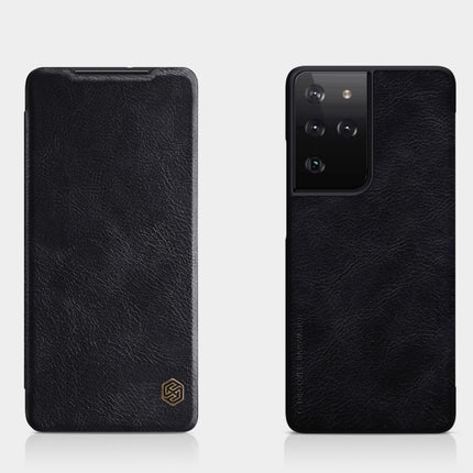 For Samsung Galaxy S21 Ultra 5G NILLKIN QIN Series Crazy Horse Texture Horizontal Flip Leather Case with Card Slot(Black)-garmade.com