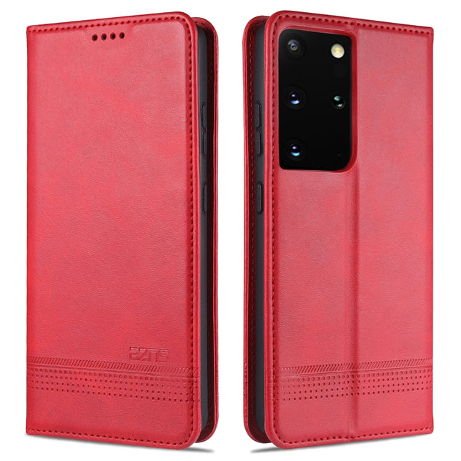 For Samsung Galaxy S21 Ultra 5G AZNS Magnetic Calf Texture Horizontal Flip Leather Case with Card Slots & Holder & Wallet(Red)-garmade.com