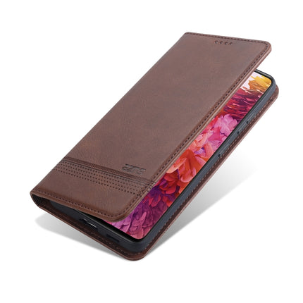 For Samsung Galaxy S21 5G AZNS Magnetic Calf Texture Horizontal Flip Leather Case with Card Slots & Holder & Wallet(Dark Brown)-garmade.com