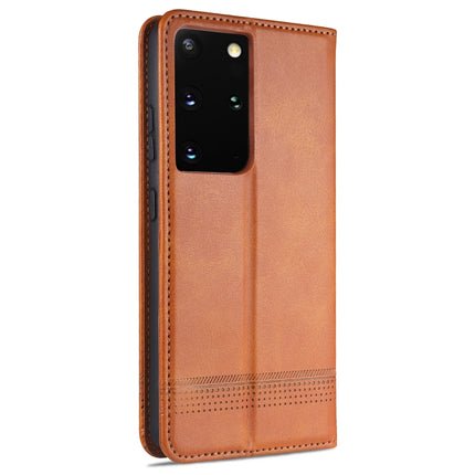 For Samsung Galaxy S21 5G AZNS Magnetic Calf Texture Horizontal Flip Leather Case with Card Slots & Holder & Wallet(Light Brown)-garmade.com