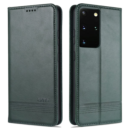For Samsung Galaxy S21 5G AZNS Magnetic Calf Texture Horizontal Flip Leather Case with Card Slots & Holder & Wallet(Dark Green)-garmade.com