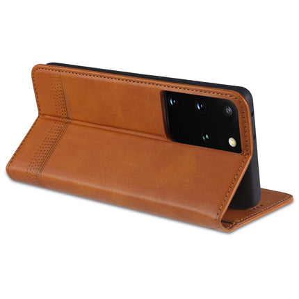 For Samsung Galaxy S21 5G AZNS Magnetic Calf Texture Horizontal Flip Leather Case with Card Slots & Holder & Wallet(Light Brown)-garmade.com