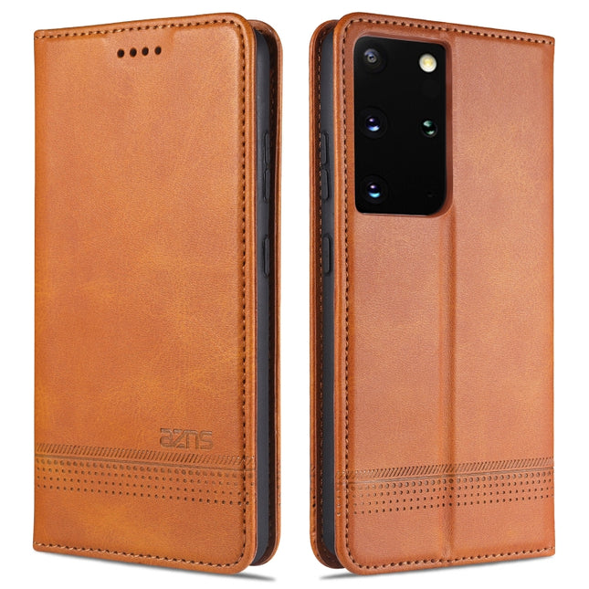 For Samsung Galaxy S21+ 5G AZNS Magnetic Calf Texture Horizontal Flip Leather Case with Card Slots & Holder & Wallet(Light Brown)-garmade.com