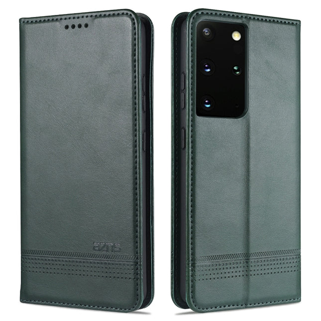 For Samsung Galaxy S21+ 5G AZNS Magnetic Calf Texture Horizontal Flip Leather Case with Card Slots & Holder & Wallet(Dark Green)-garmade.com