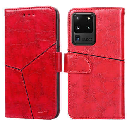 For Samsung Galaxy S20 Ultra Geometric Stitching Horizontal Flip TPU + PU Leather Case with Holder & Card Slots & Wallet(Red)-garmade.com
