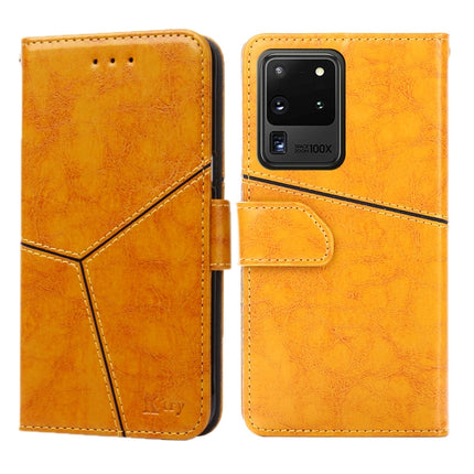 For Samsung Galaxy S20 Ultra Geometric Stitching Horizontal Flip TPU + PU Leather Case with Holder & Card Slots & Wallet(Yellow)-garmade.com