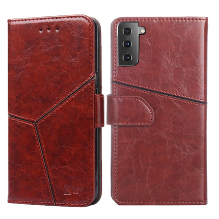 For Samsung Galaxy S21 5G Geometric Stitching Horizontal Flip TPU + PU Leather Case with Holder & Card Slots & Wallet(Dark Brown)-garmade.com