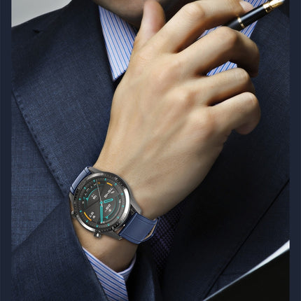 Rock 22mm For Huawei Watch GT/GT2/GT2 Pro Leather Watchband(Blue)-garmade.com