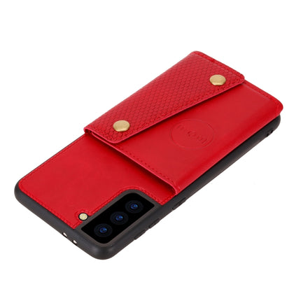 For Samsung Galaxy S21 5G Double Buckle PU + TPU Shockproof Magnetic Protective Case with Card Slot & Holder(Red)-garmade.com