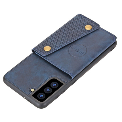 For Samsung Galaxy S21 5G Double Buckle PU + TPU Shockproof Magnetic Protective Case with Card Slot & Holder(Blue)-garmade.com