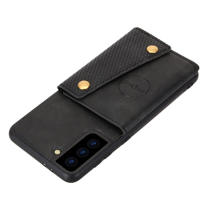 For Samsung Galaxy S21 5G Double Buckle PU + TPU Shockproof Magnetic Protective Case with Card Slot & Holder(Black)-garmade.com