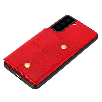 For Samsung Galaxy S21+ 5G Double Buckle PU + TPU Shockproof Magnetic Protective Case with Card Slot & Holder(Red)-garmade.com