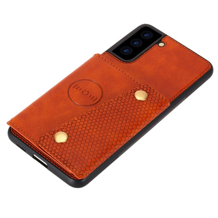 For Samsung Galaxy S21+ 5G Double Buckle PU + TPU Shockproof Magnetic Protective Case with Card Slot & Holder(Brown)-garmade.com