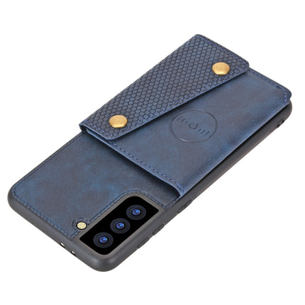 For Samsung Galaxy S21+ 5G Double Buckle PU + TPU Shockproof Magnetic Protective Case with Card Slot & Holder(Blue)-garmade.com