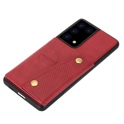 For Samsung Galaxy S21 Ultra 5G Double Buckle PU + TPU Shockproof Magnetic Protective Case with Card Slot & Holder(Red)-garmade.com