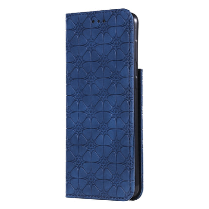 For Samsung Galaxy S21 5G Lucky Flowers Embossing Pattern Magnetic Horizontal Flip Leather Case with Holder & Card Slots(Dark Blue)-garmade.com