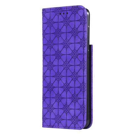 For Samsung Galaxy S21 5G Lucky Flowers Embossing Pattern Magnetic Horizontal Flip Leather Case with Holder & Card Slots(Purple)-garmade.com