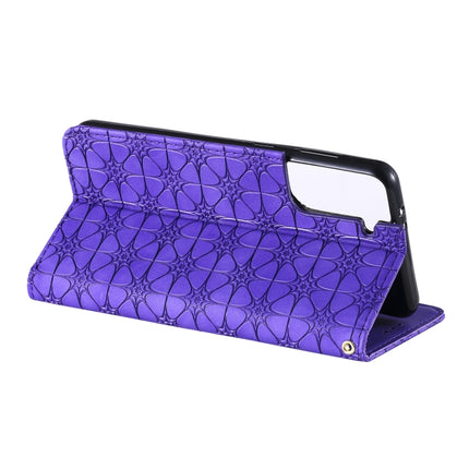 For Samsung Galaxy S21 5G Lucky Flowers Embossing Pattern Magnetic Horizontal Flip Leather Case with Holder & Card Slots(Purple)-garmade.com