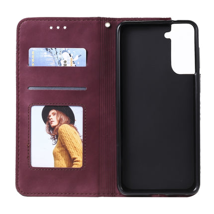 For Samsung Galaxy S21 5G Lucky Flowers Embossing Pattern Magnetic Horizontal Flip Leather Case with Holder & Card Slots(Wine Red)-garmade.com